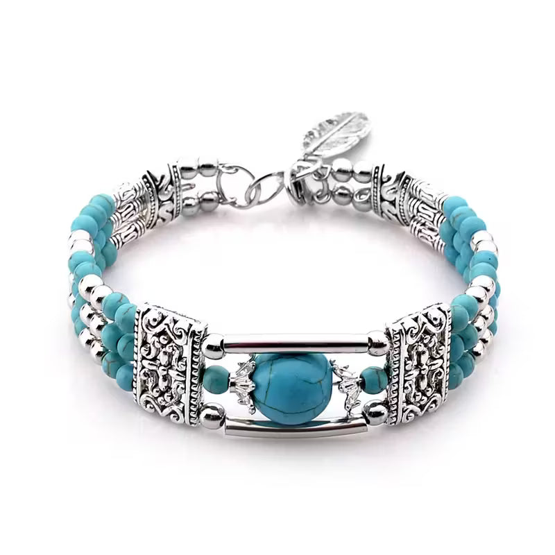 Γυναικείο Βραχιόλι Boho Τουρκουάζ – Vintage Multi-Strand Gemstone Bracelet