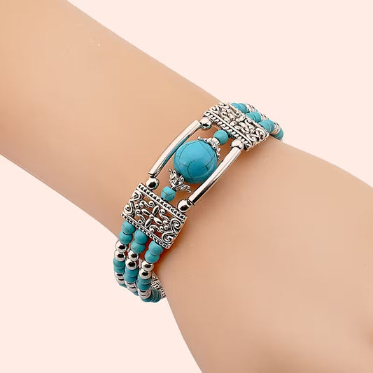 Γυναικείο Βραχιόλι Boho Τουρκουάζ – Vintage Multi-Strand Gemstone Bracelet