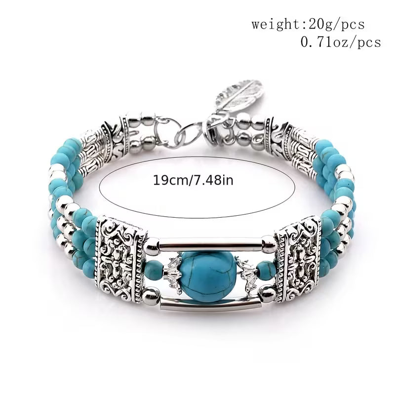 Γυναικείο Βραχιόλι Boho Τουρκουάζ – Vintage Multi-Strand Gemstone Bracelet